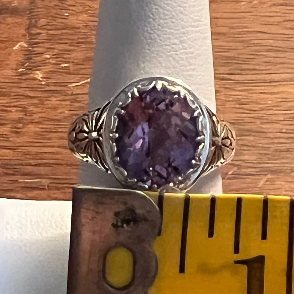 Sterling Silver Floral Filigree Amethyst Ring Size 8